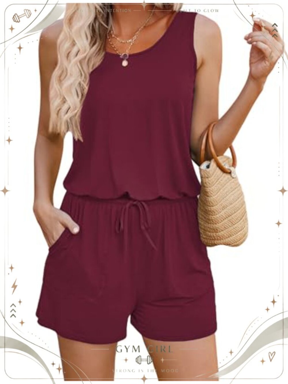 Sleeveless Scoop Neck Short Jumpsuit Romper with Pockets Loose Fit